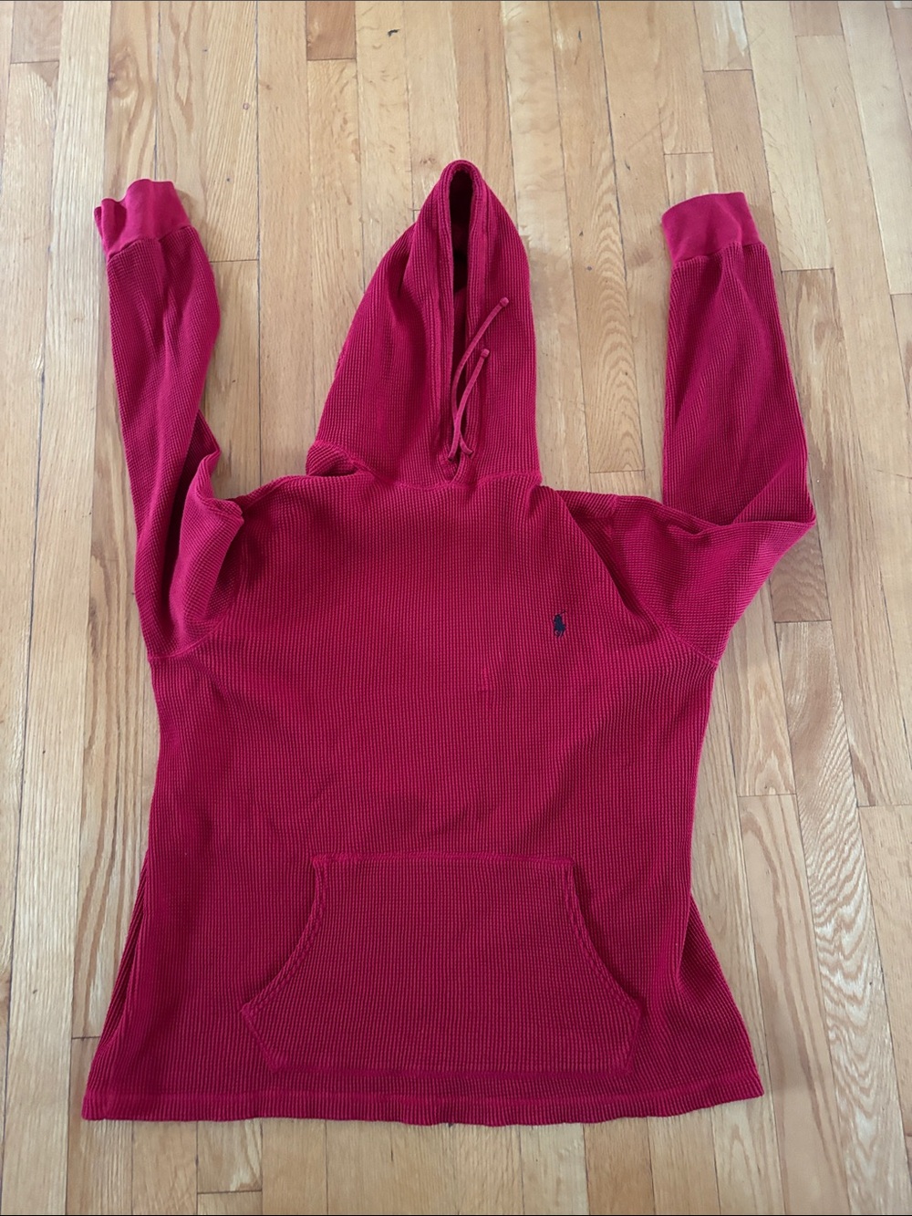 Ralph Lauren Red Hooded Waffle Knit Pullover